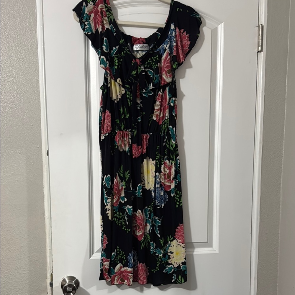 Pink and Orange Flutter Sleeve Midi Dress